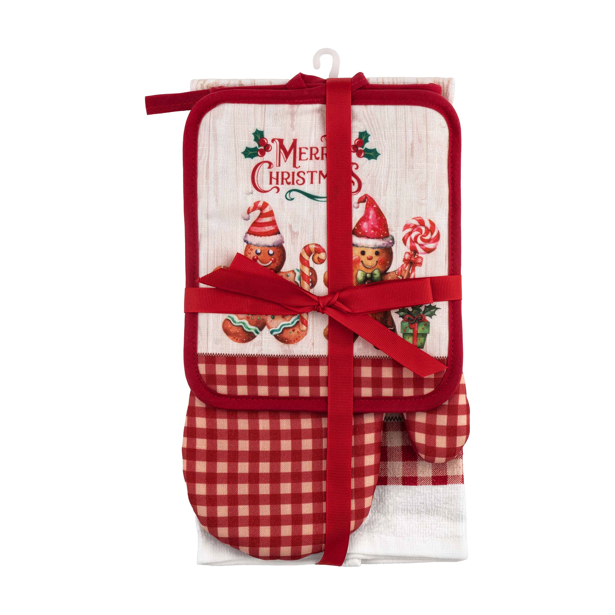 Подарунковий набір для кухні Ardesto Christmas Gingerbread червоний (рушник кухонний, 1 шт + прихватка, 1 шт + рукавичка, 1 шт) (ART14HGR)